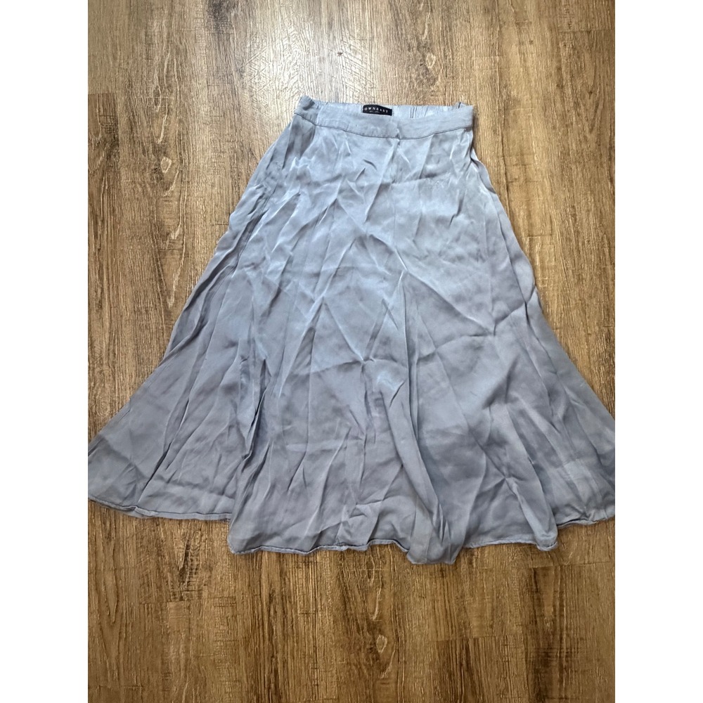 Downeast Satin Midi Skirt Small Dusty Blue Viscose Boho Minimalist DB21050024